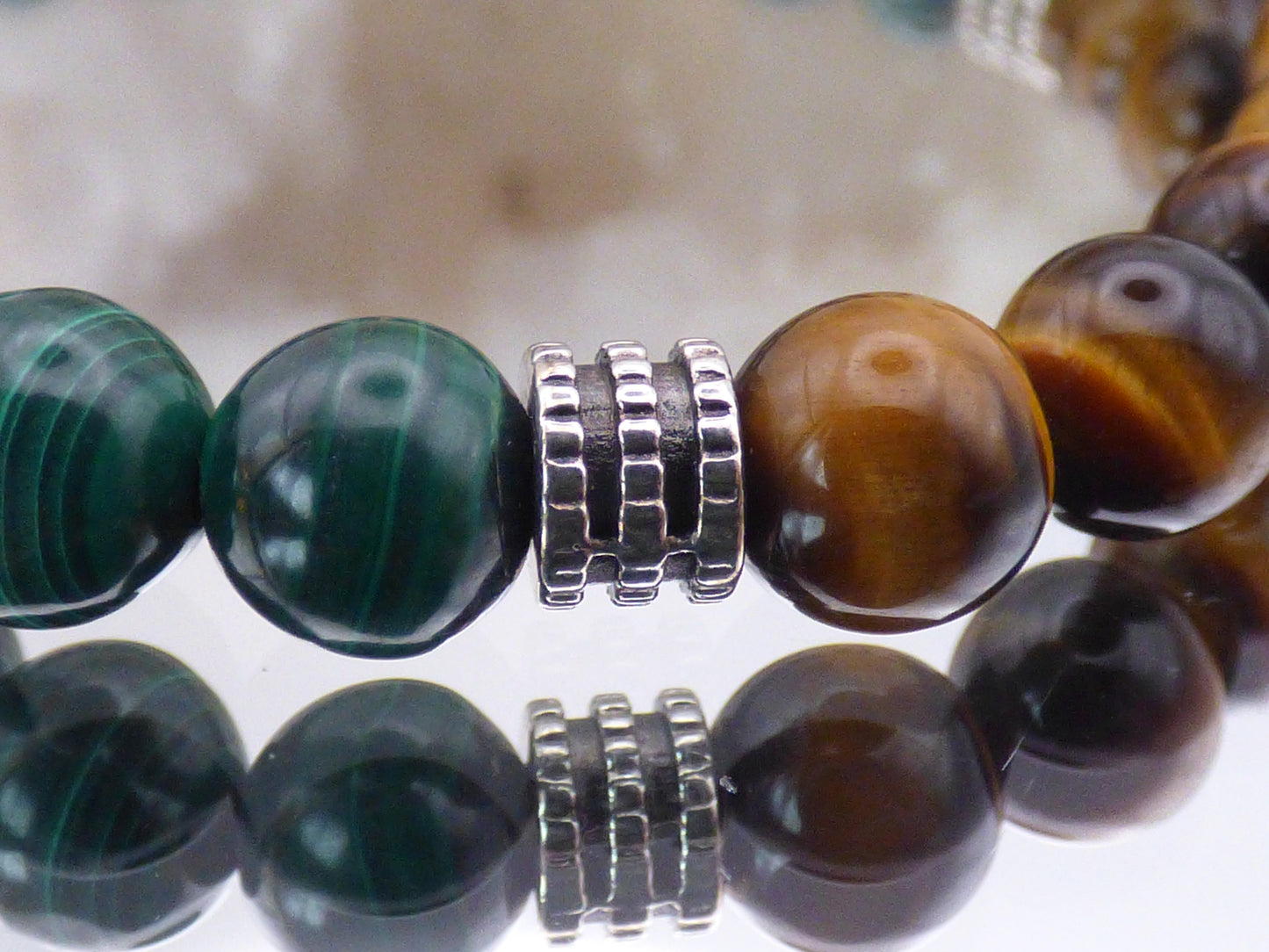 Bracelet en Malachite et œil du tigre