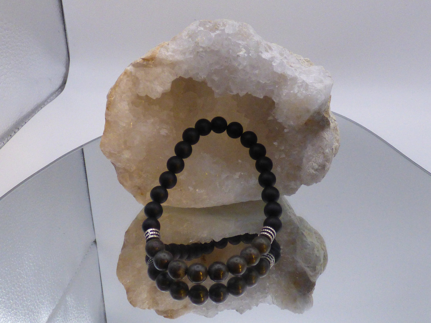 Bracelet en onyx mat et pyrite