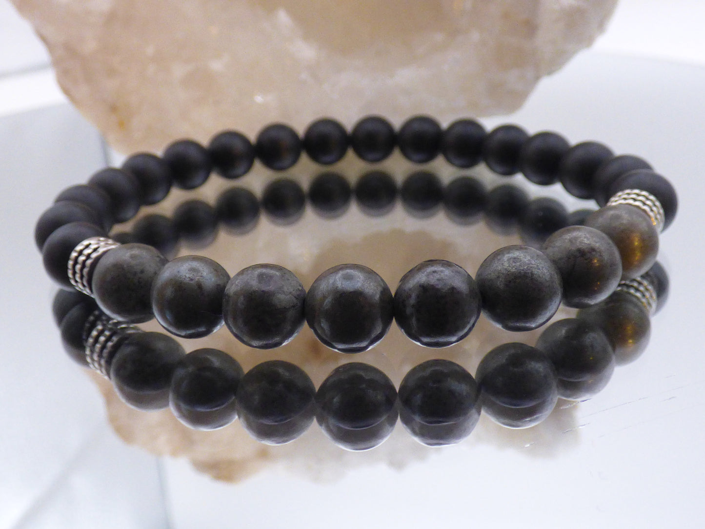 Bracelet en onyx mat et pyrite
