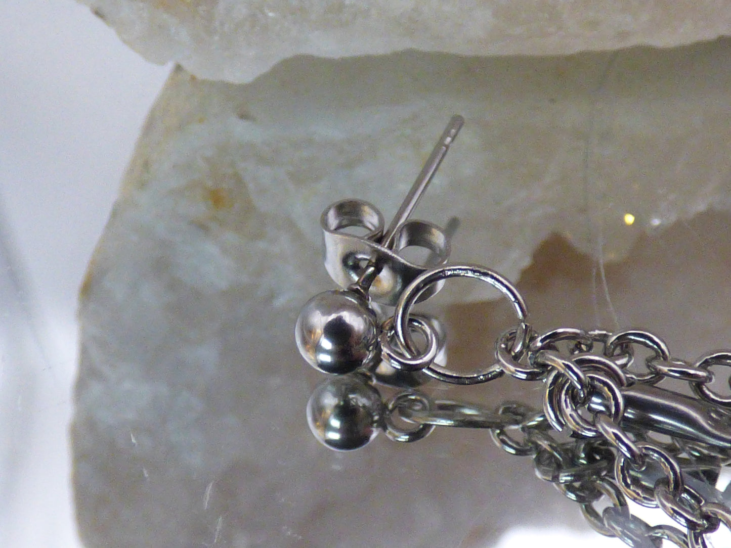Parure boucles et pendentif en pyrite et tourmaline noir