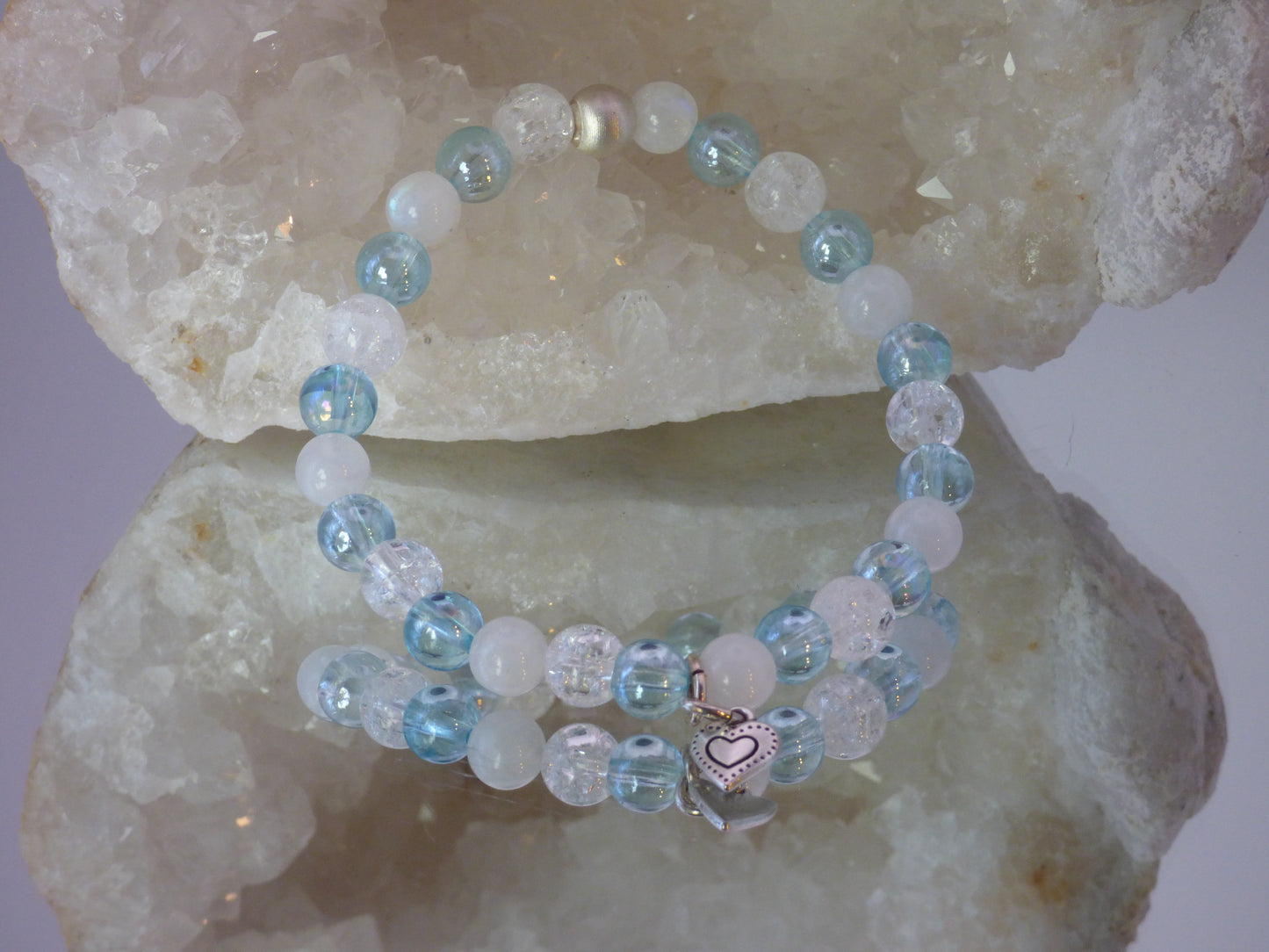 Bracelet fille aqua aura /pierre de lune/ cristal de roche