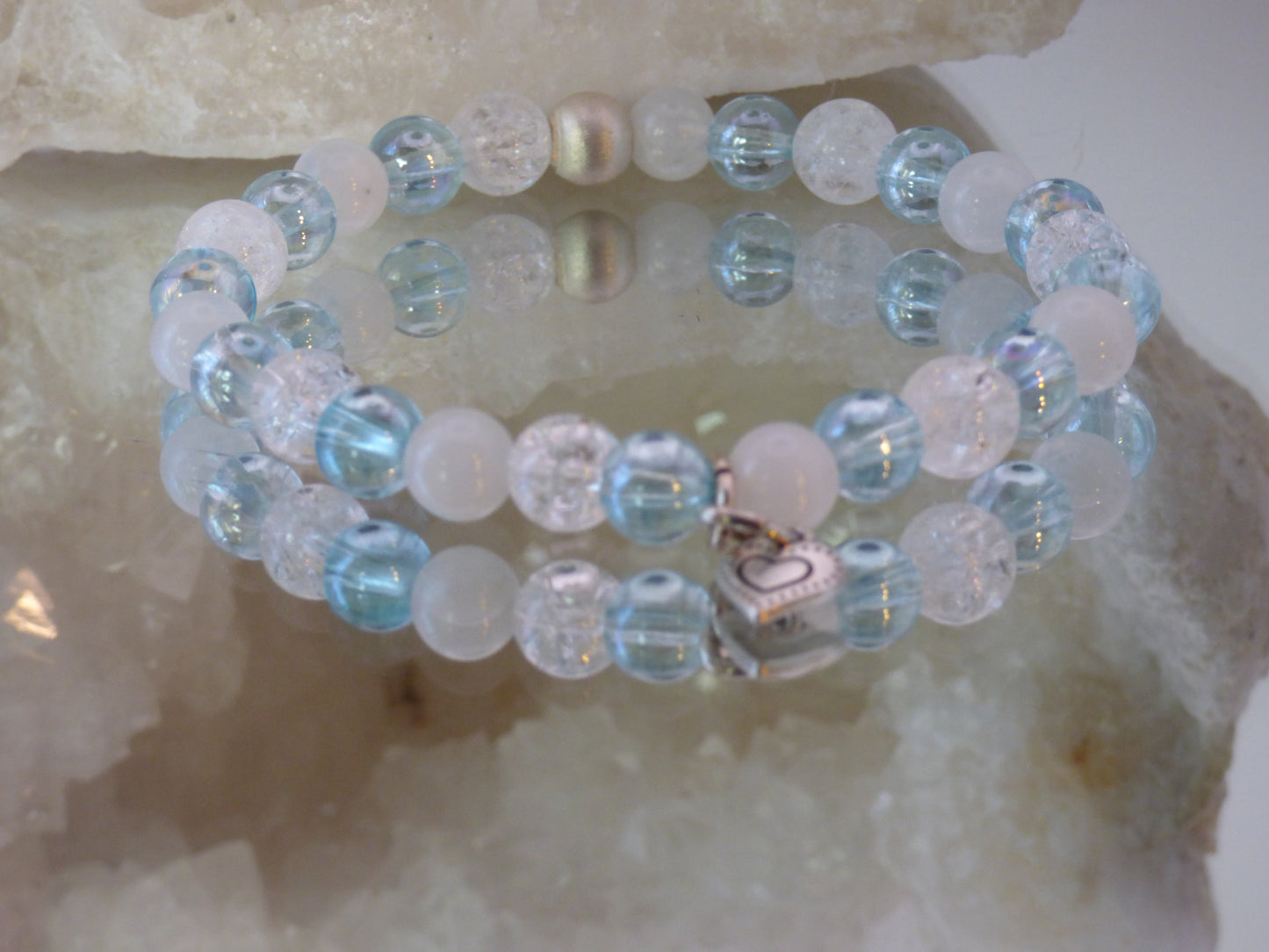 Bracelet fille aqua aura /pierre de lune/ cristal de roche