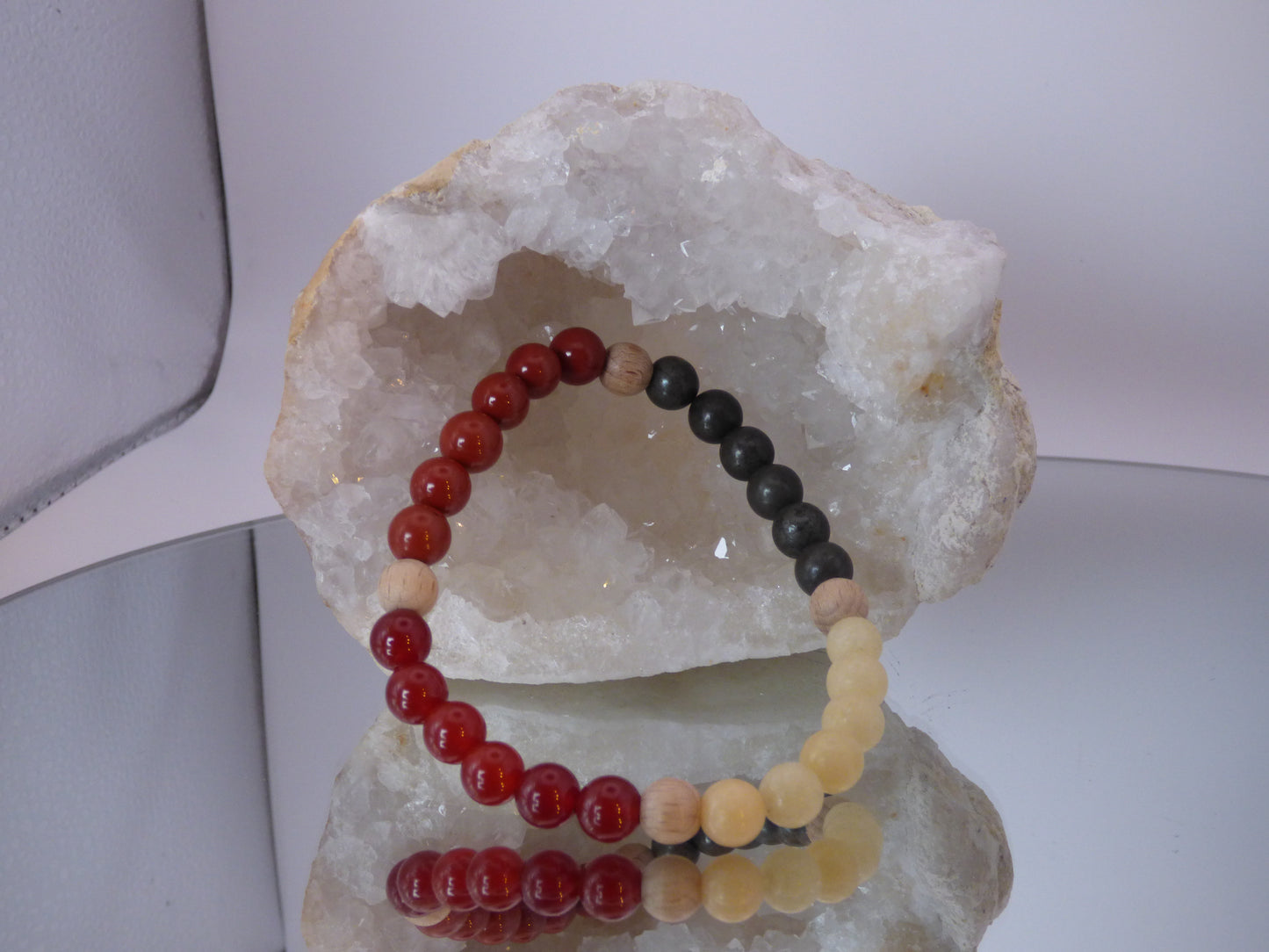 Bracelet homme jaspe rouge/cornaline/calcite jaune/pyrite