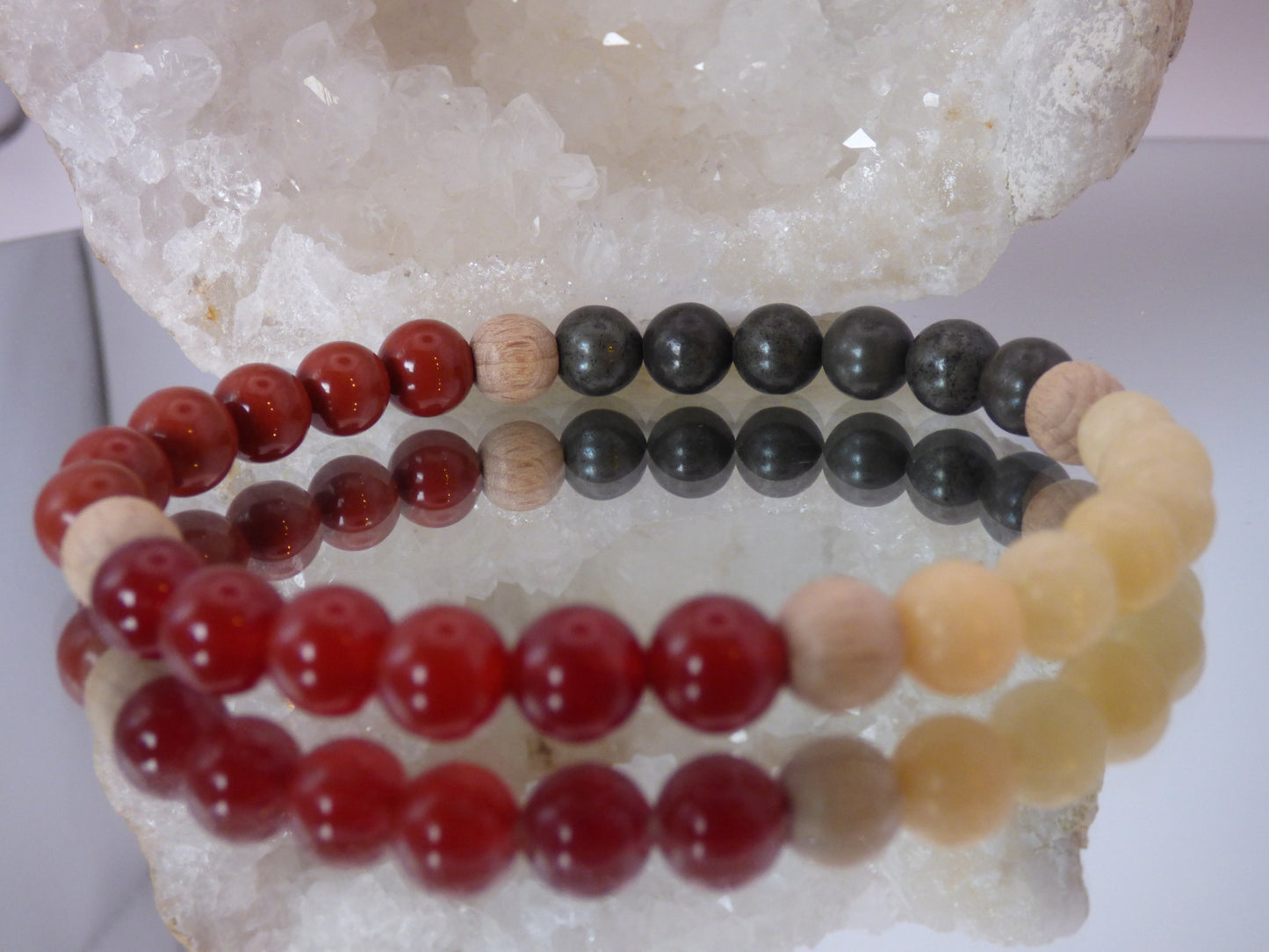 Bracelet homme jaspe rouge/cornaline/calcite jaune/pyrite