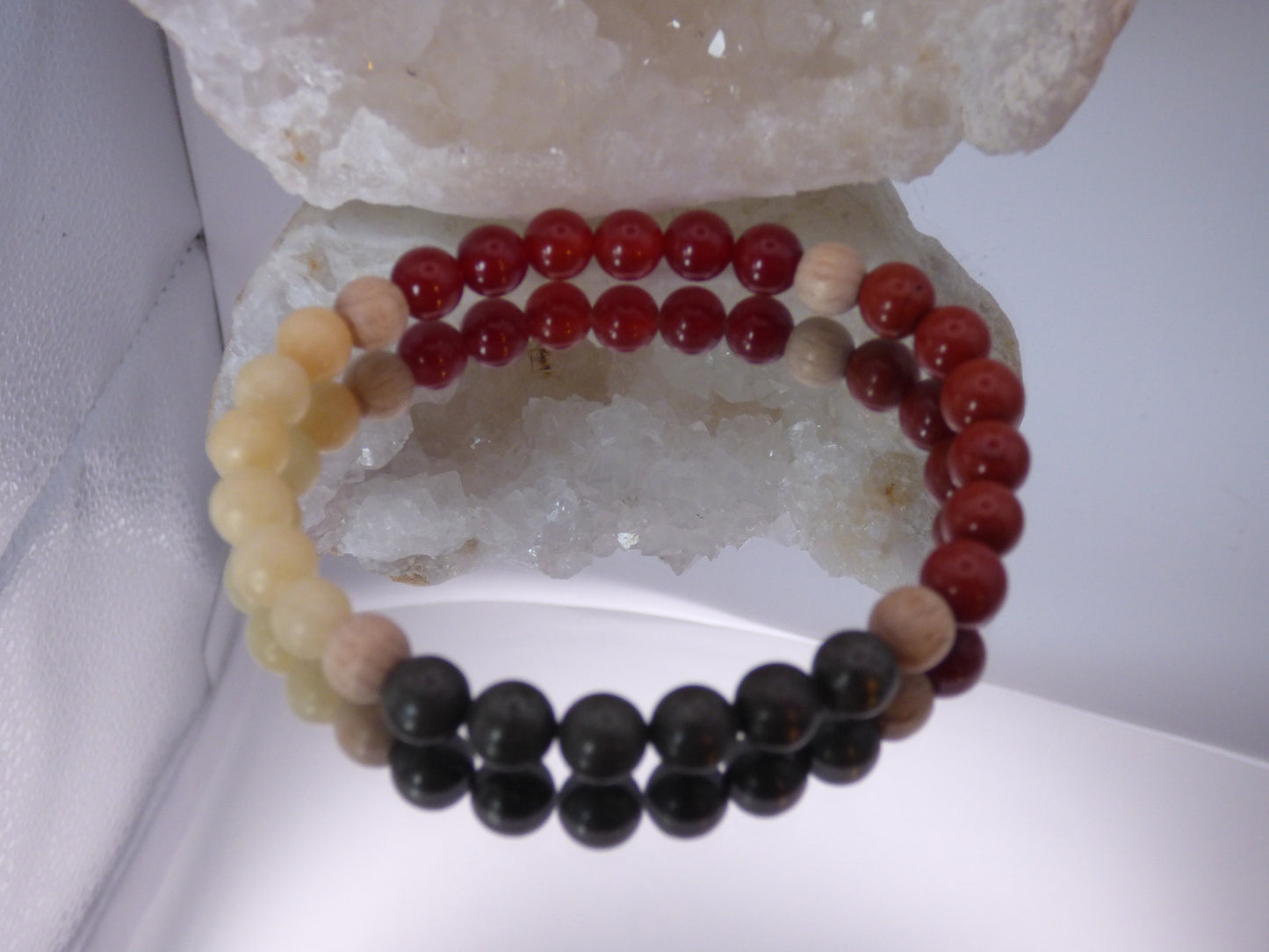 Bracelet homme jaspe rouge/cornaline/calcite jaune/pyrite