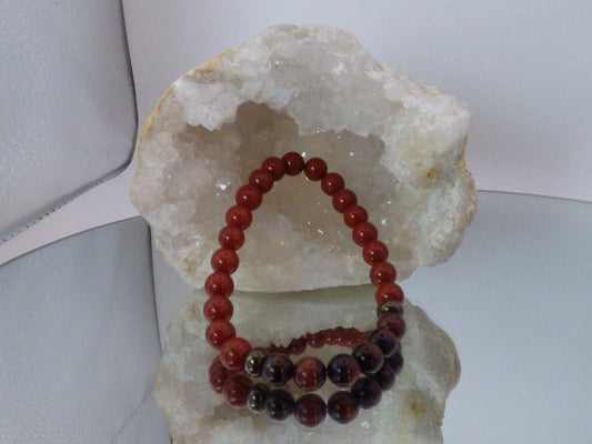 Bracelet homme en jaspe rouge et œil de taureau