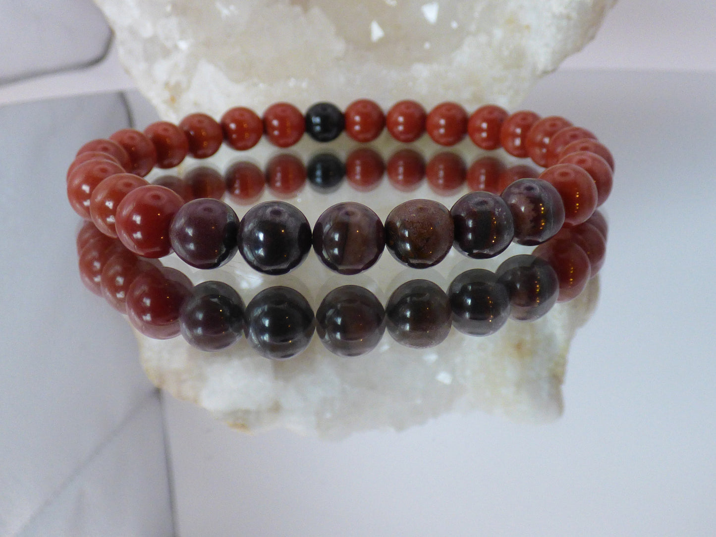 Bracelet homme en jaspe rouge et œil de fer