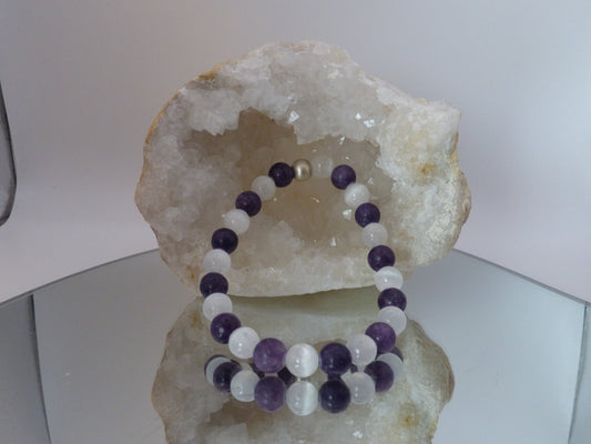 Bracelet en Lépidolite et sélénite