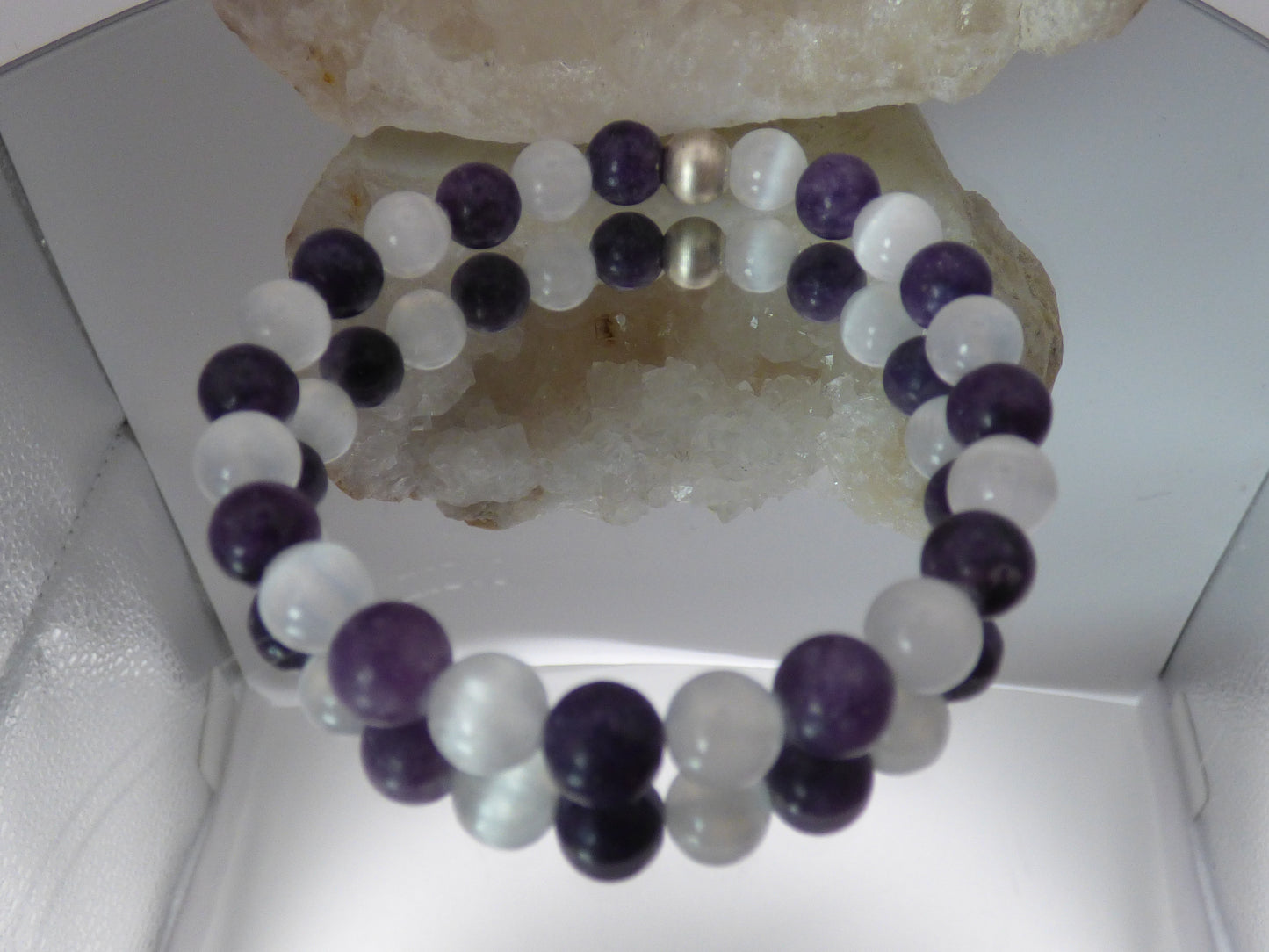 Bracelet en Lépidolite et sélénite