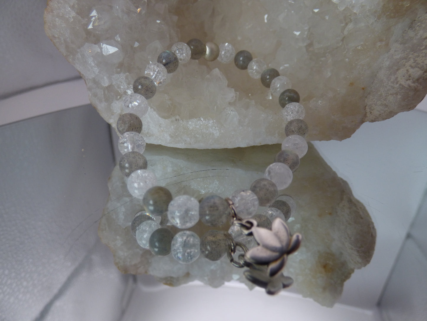 Bracelet fille en labradorite et cristal de roche