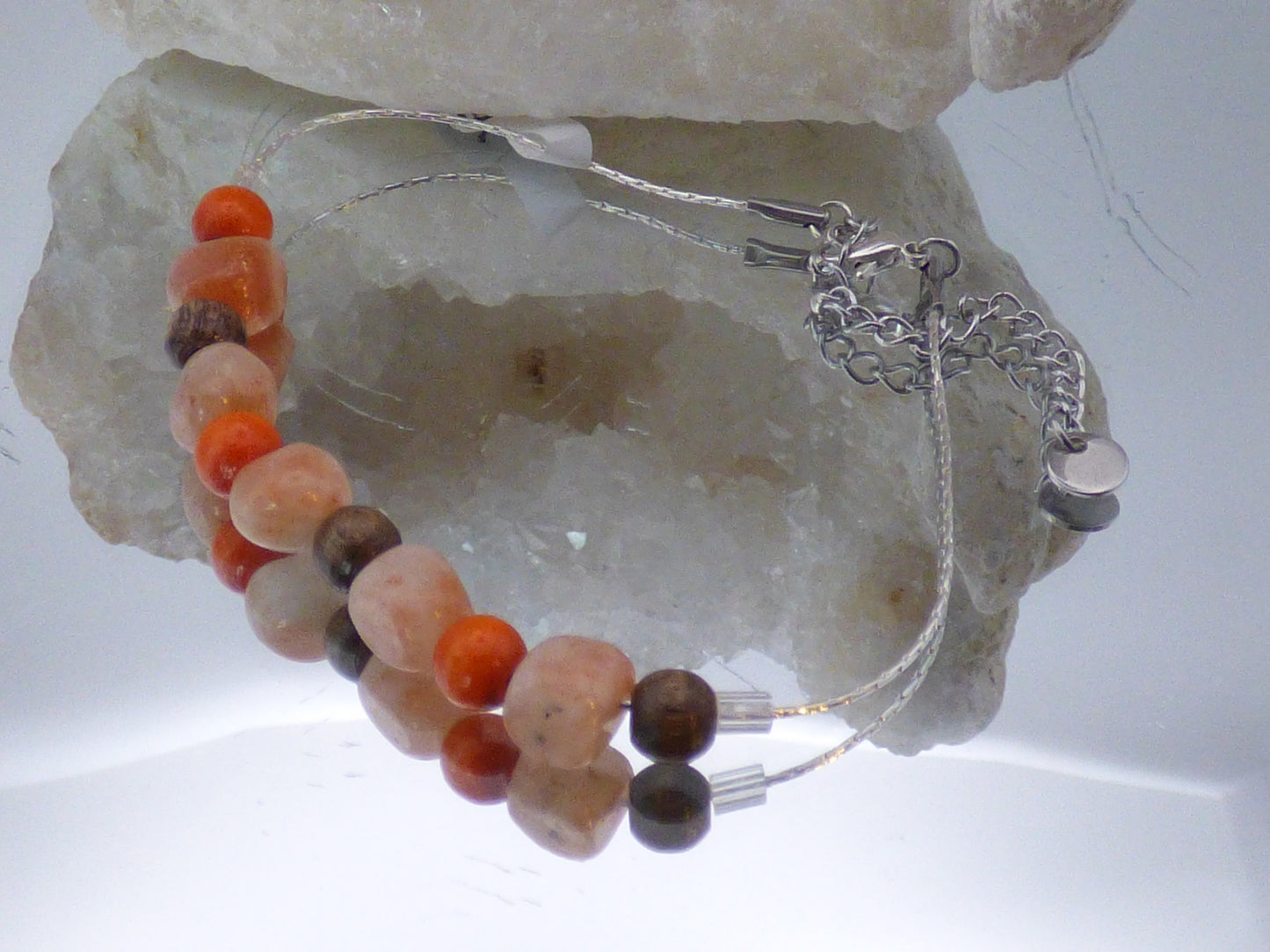 Parure bracelet et boucles d'oreilles pierre du soleil