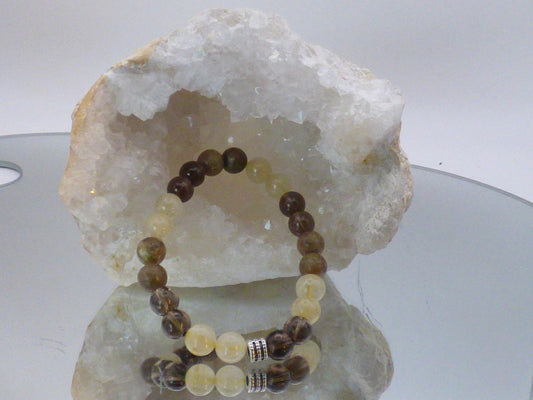 Bracelet en Quartz fumé /quartz rutilé/ Jaspe léopard